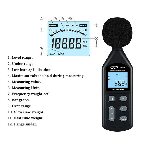 Wintact WT1357 Digital Sound Level Meter, Range: 30dB~130dB