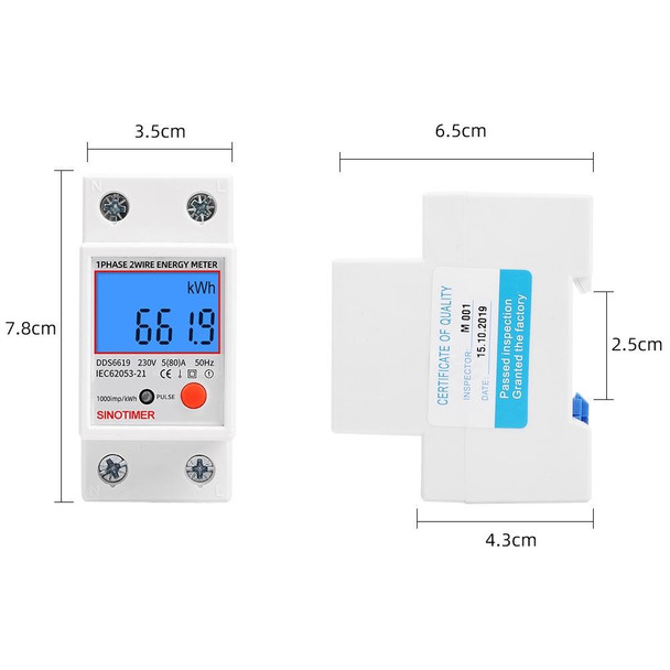 SINOTIMER DDS6619-012 Backlight Display Household Single-phase Rail Energy Meter 5-80A(230V 50Hz)