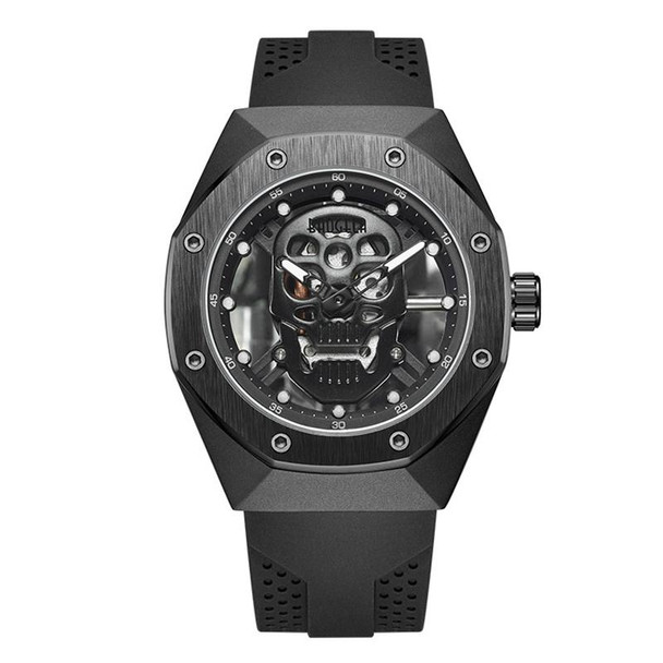 BAOGELA 1902 Skull Luminous Dial Silicone Strap Quartz Watch - Men(Black)