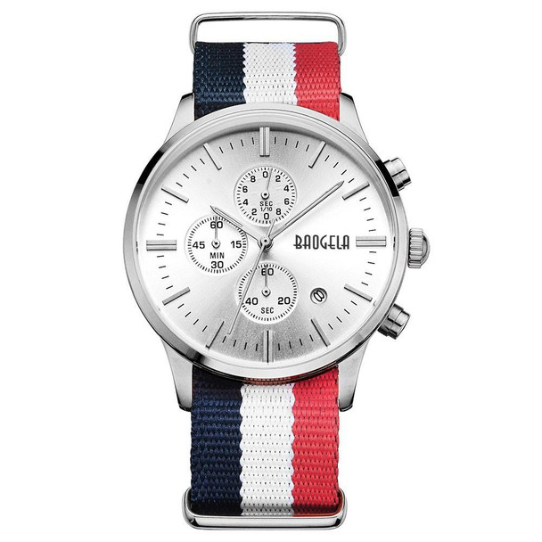 BAOGELA 1611 Small Three-pin Luminous Chronograph Calendar Quartz Watch - Men(Blue White Red Steel White)