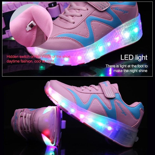 786 LED Light Ultra Light Rechargeable Double Wheel Roller Skating Shoes Sport Shoes, Size : 35(Pink)