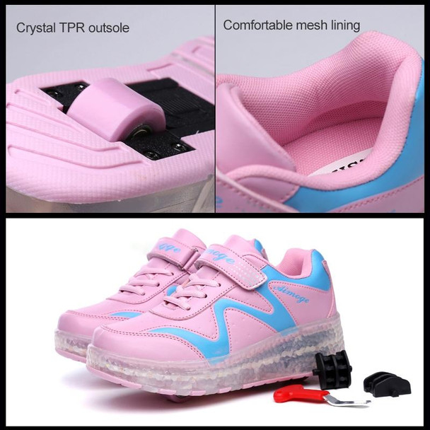 786 LED Light Ultra Light Rechargeable Double Wheel Roller Skating Shoes Sport Shoes, Size : 34(Pink)