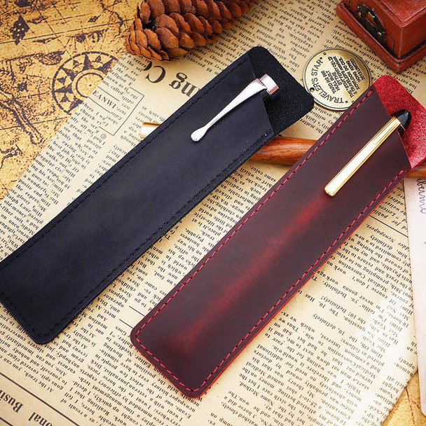 2 PCS Mori Series Handmade Leatherette Pencil Case Retro Pen Case Stationery(Fog Wax Green)