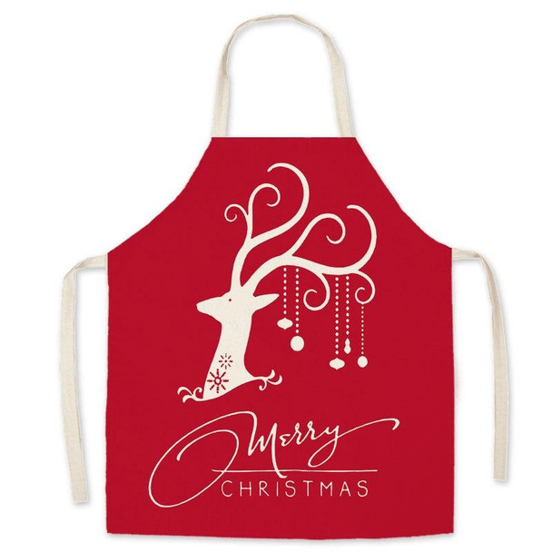 2 PCS Christmas Linen Printed Apron Christmas Gift Adult Children Parent-Child Overalls, Specification: 45x56cm(Antlers)