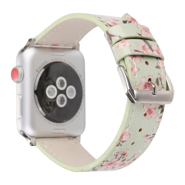 Fashion Plum Blossom Pattern Genuine Leatherette Wrist Watch Band for Apple Watch Series 3 & 2 & 1 38mm