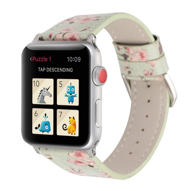 Fashion Plum Blossom Pattern Genuine Leatherette Wrist Watch Band for Apple Watch Series 3 & 2 & 1 38mm