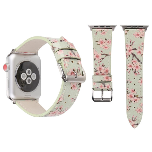 Fashion Plum Blossom Pattern Genuine Leatherette Wrist Watch Band for Apple Watch Series 3 & 2 & 1 38mm