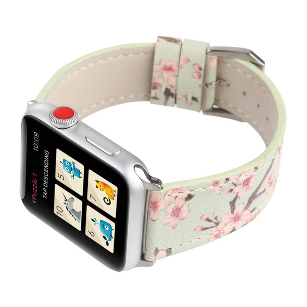 Fashion Plum Blossom Pattern Genuine Leatherette Wrist Watch Band for Apple Watch Series 3 & 2 & 1 38mm