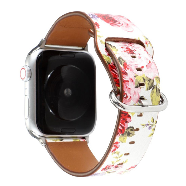 Apple Watch Series 7 41mm / 6 & SE & 5 & 4 40mm / 3 & 2 & 1 38mm Floral Strap Watch Band(White Pink)