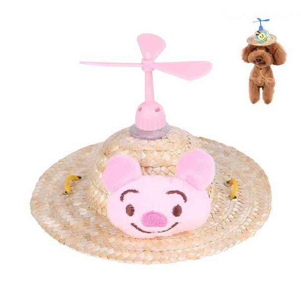 2 PCS Pet Bamboo Dragonfly Straw Hat Headdress Cat Dog Decoration, Size: L(Piggy)