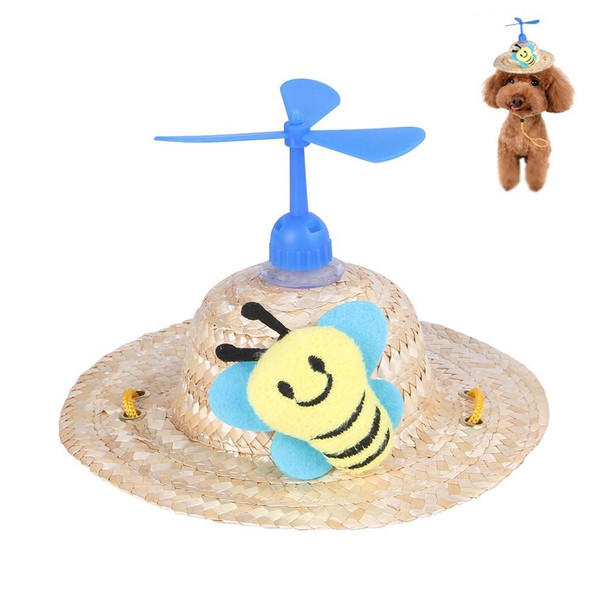 2 PCS Pet Bamboo Dragonfly Straw Hat Headdress Cat Dog Decoration, Size: L(Bee)