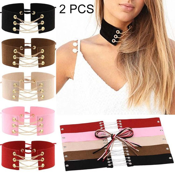 2 PCS European and American Simple Collar Fashion Female Velvet Ribbon Collar Bone Necklace, Random Color Delivery