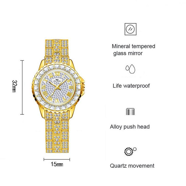 BS Bee Sister FA08090 Ladies Full Diamond Temperament Watch(Gold)