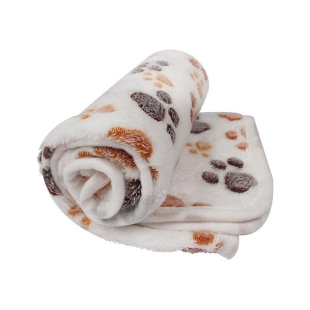 Soft Pet Blanket Winter Dog Cat Bed Mat Foot Print Warm Sleeping Mattress Small Medium Dogs Cats Coral Fleece Pet Supplies, Size:M(White)