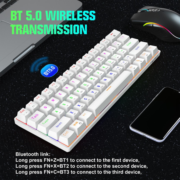 HXSJ L800 61 Keys Bluetooth 5.0 / 2.4G Wireless / Type-C Wired Three Modes Blue Shaft Mechanical Keyboard(White)