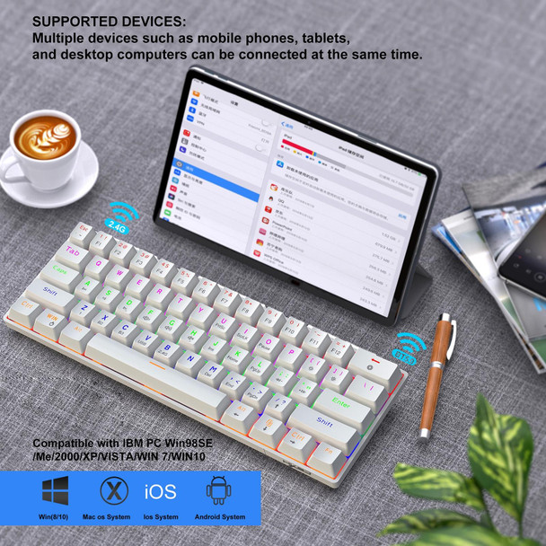 HXSJ L800 61 Keys Bluetooth 5.0 / 2.4G Wireless / Type-C Wired Three Modes Blue Shaft Mechanical Keyboard(White)