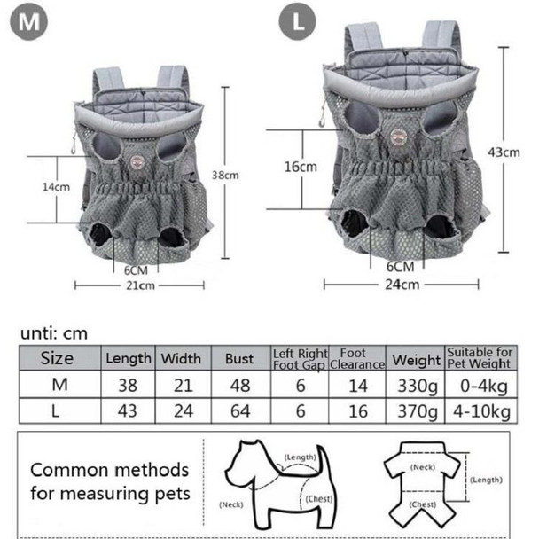 Doglemi Pet Outing Backpack Dog Shoulder Chest Bag Breathable Mesh Dog Cat Bag, Size:L(Gray)