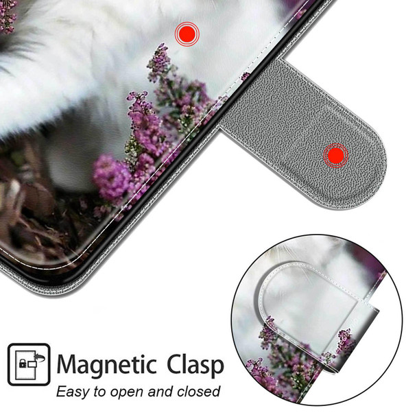 Samsung Galaxy S10 Voltage Colored Drawing Magnetic Clasp Horizontal Flip PU Leather Case with Holder & Card Slots(C08 Flower Bush Big White Cat)