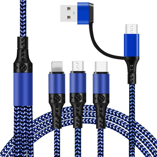 5 in 1 3A USB + USB-C / Type-C to 8 Pin + Micro USB + USB-C / Type-C Interface Two-color Braided Fast Charging Data Cable, Cable Length: 1.2m (Blue)
