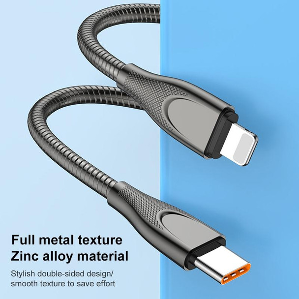 ADC-009 USB-C / Type-C to 8 Pin Zinc Alloy Hose Fast Charging Data Cable, Cable Length: 1m (Gun Metal)