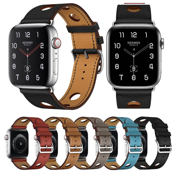 Apple Watch Series 7 45mm / 6 & SE & 5 & 4 44mm / 3 & 2 & 1 42mm Leatherette Three Holes Watch Band(Brown)