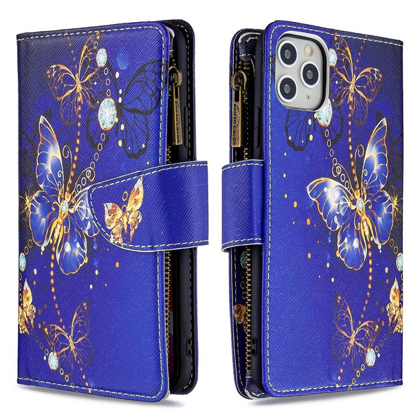 iPhone 11 Pro Max Colored Drawing Pattern Zipper Horizontal Flip Leather Case with Holder & Card Slots & Wallet(Purple Butterfly)