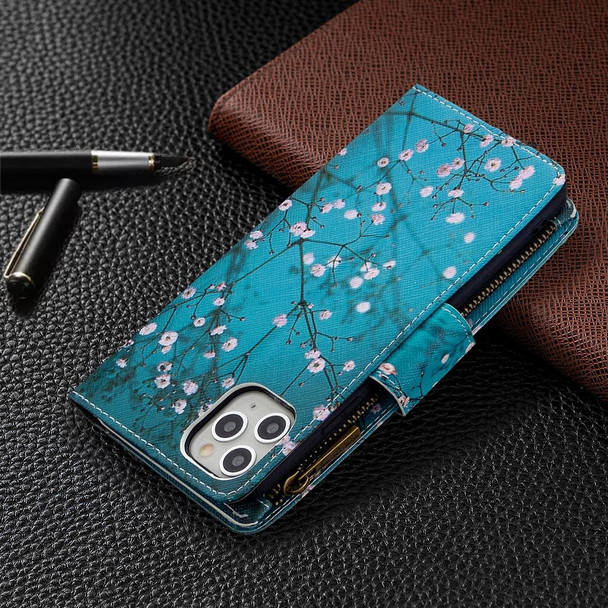 iPhone 11 Pro Max Colored Drawing Pattern Zipper Horizontal Flip Leather Case with Holder & Card Slots & Wallet(Plum Blossom)