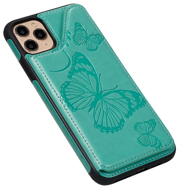 iPhone 11 Pro Max Butterfly Embossing Pattern Shockproof Protective Case with Holder & Card Slots & Photo Frame(Green)
