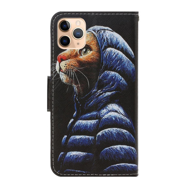 iPhone 11 Pro Max 3D Colored Drawing Horizontal Flip PU Leather Case with Holder & Card Slots & Wallet(Down Jacket Cat)