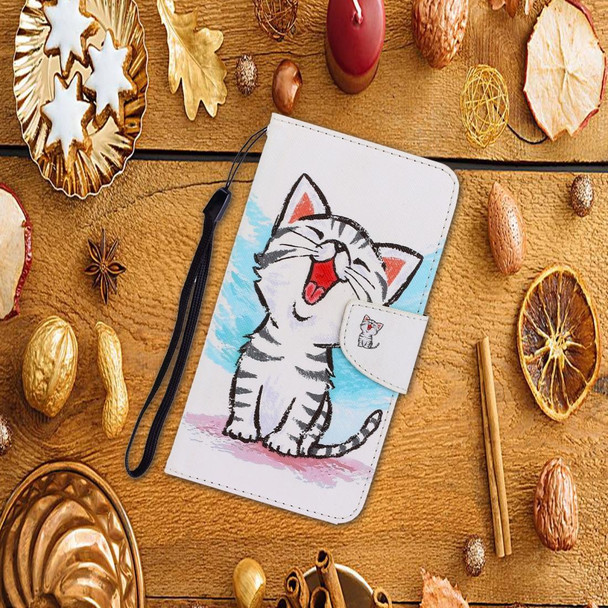 iPhone 11 3D Colored Drawing Horizontal Flip PU Leather Case with Holder & Card Slots & Wallet(Red Mouth Cat)