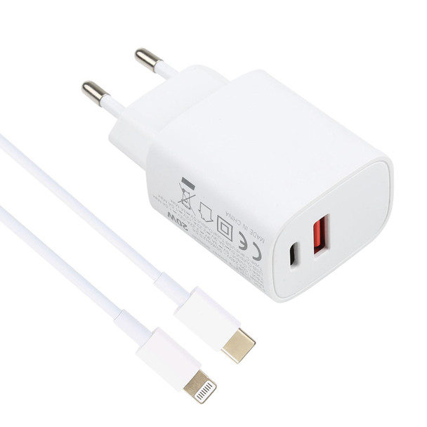 T087 20W USB-C / Type-C + USB Ports Charger with 100W Type-C to 8 Pin Fast Charging Cable 2m, EU Plug