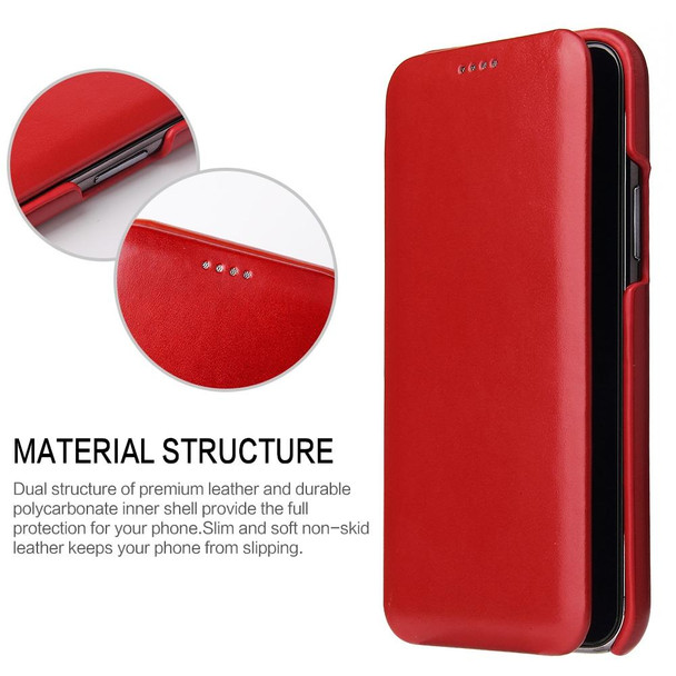 Fierre Shann Business Magnetic Horizontal Flip Genuine Leatherette Case - iPhone 11 Pro Max(Red)