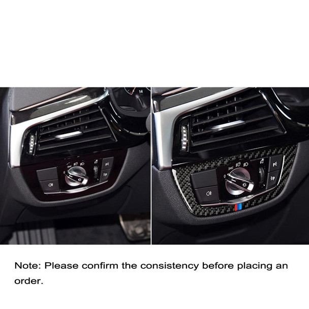 Car Carbon Fiber Headlight Switch 3-color Decorative Sticker for BMW G01 X3 2018-2020 / G02 X4 2019-2020, Left and Right Drive Universal