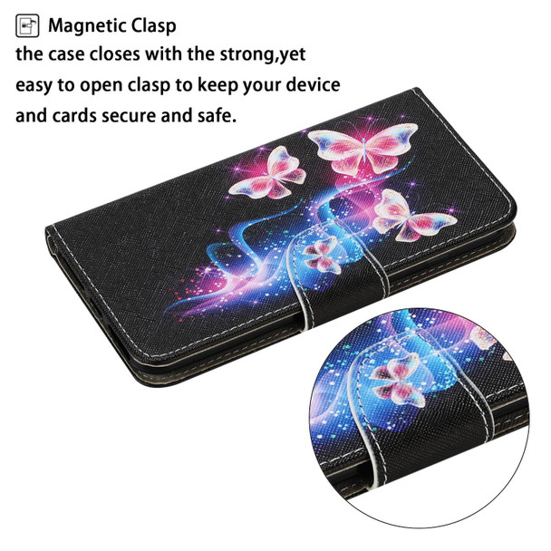 Coloured Drawing Pattern Horizontal Flip PU Leatherette Case with Holder & Card Slots & Wallet & Lanyard - iPhone 11 Pro Max(Three Fluorescent Butterflies)