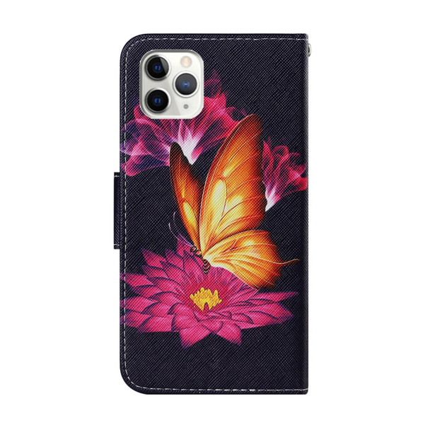 Coloured Drawing Pattern Horizontal Flip PU Leatherette Case with Holder & Card Slots & Wallet & Lanyard - iPhone 11 Pro Max(Big Golden Butterfly)