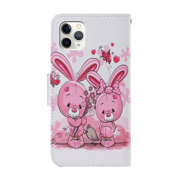 Coloured Drawing Pattern Horizontal Flip PU Leatherette Case with Holder & Card Slots & Wallet & Lanyard - iPhone 11 Pro Max(Cute Rabbit)