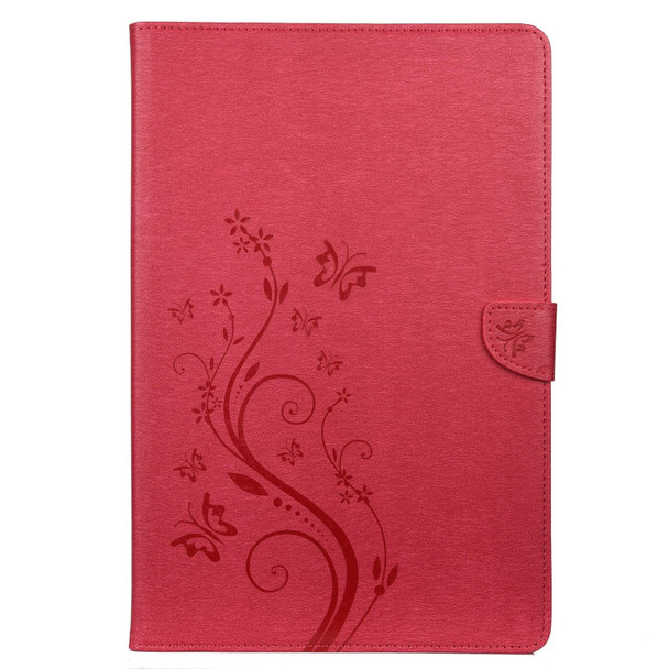 Samsung Galaxy Tab S8+ / Tab S8 Plus / Tab S7 FE / Tab S7+ T970/T976B Butterfly Flower Embossing Pattern Horizontal Flip Leather Case with Holder & Card Slots & Wallet(Magenta)