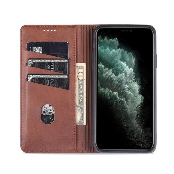 iPhone 11 Pro Max AZNS Magnetic Calf Texture Horizontal Flip Leather Case with Card Slots & Holder & Wallet(Light Brown)
