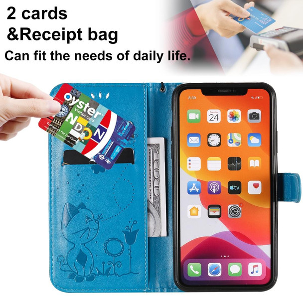 iPhone 11 Pro Max Cat Bee Embossing Pattern Shockproof Horizontal Flip Leather Case with Holder & Card Slots & Wallet(Blue)