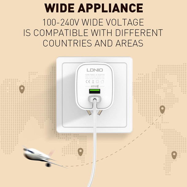 LDNIO A201 2.4A Dual USB Charging Head Travel Direct Charge Mobile Phone Adapter Charger With 8 Pin Data Cable(EU Plug)
