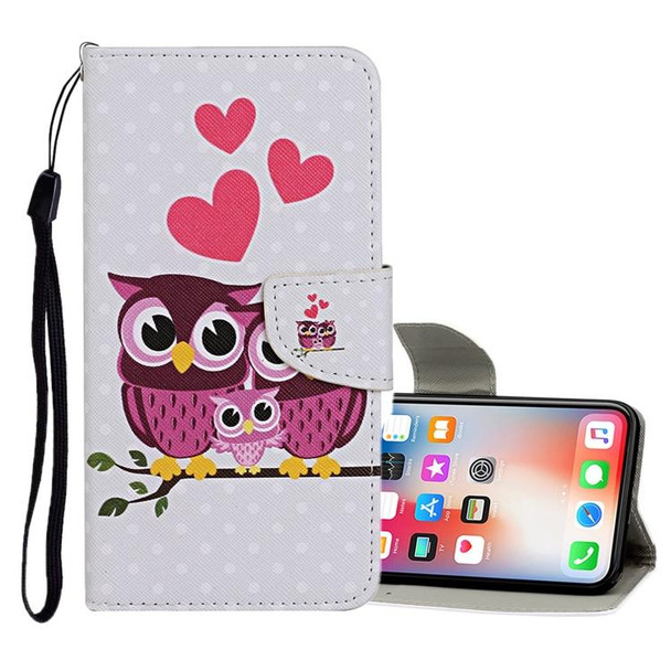 iPhone X / XS Colored Drawing Pattern Horizontal Flip Leather Case with Holder & Card Slots & Wallet(Owl Family)