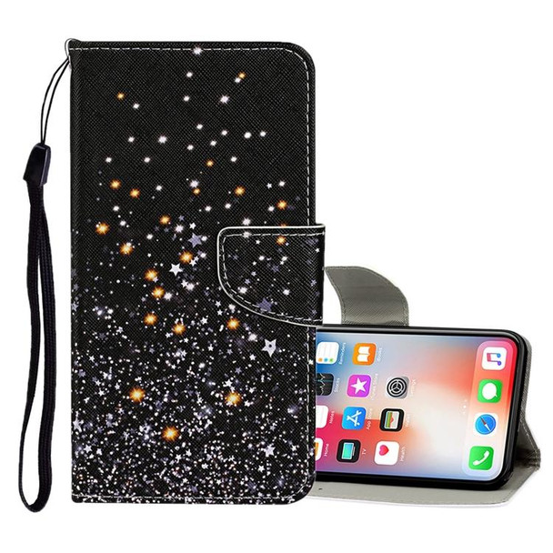 iPhone X / XS Colored Drawing Pattern Horizontal Flip Leather Case with Holder & Card Slots & Wallet(Black Five-pointed Star)