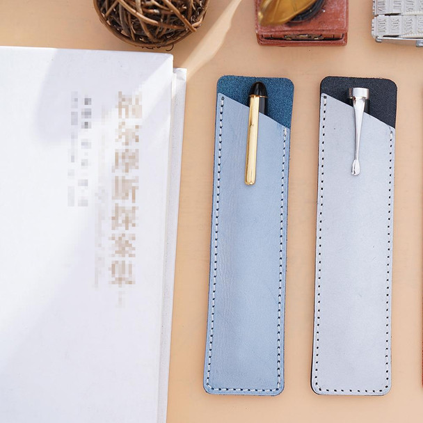 2 PCS Mori Series Handmade Leatherette Pencil Case Retro Pen Case Stationery(Crazy Horse Blue)