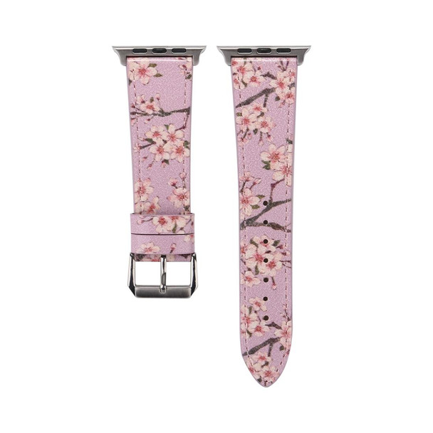 Fashion Plum Blossom Pattern Genuine Leatherette Wrist Watch Band for Apple Watch Series 3 & 2 & 1 38mm(Purple)