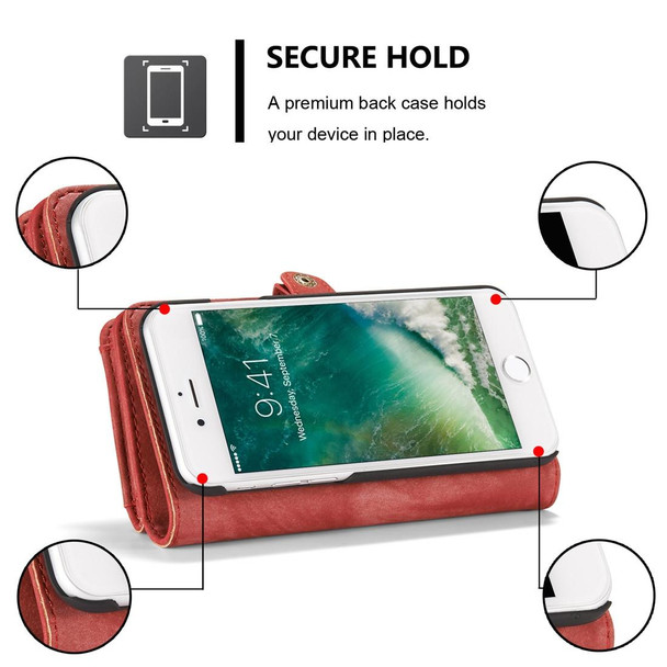 CaseMe for  iPhone 8 & 7  Multifunctional Leatherette Billfold with Detachable Magnetic PC Back Protective Case & Holder & 10 Card Slots & 3 Cash Slots & 1 Zipper Wallet & 2 Photo Frames & 3 Magnetic Clasps(Red)