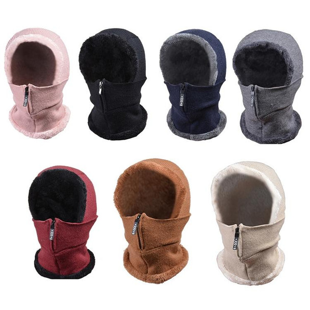 Knit Ear Protection Plus Velvet Thickening One-piece Hat Scarf Face Mask(Pink)