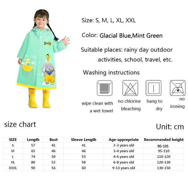 Smally Cartoon Children Raincoat EVA Waterproof Student Split Poncho, Size: L(Mint Green)