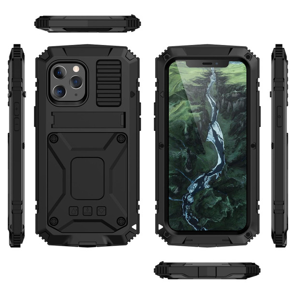 R-JUST Shockproof Waterproof Dust-proof Metal + Silicone Protective Case with Holder - iPhone 12 Pro Max(Black)