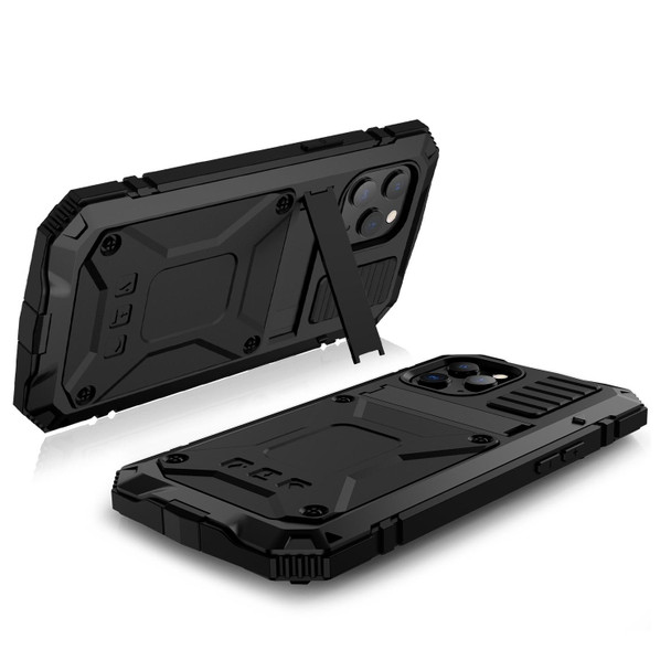 R-JUST Shockproof Waterproof Dust-proof Metal + Silicone Protective Case with Holder - iPhone 12 Pro Max(Black)