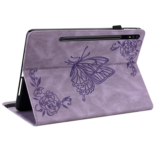 Samsung Galaxy Tab S7 11 inch T870/SM-T875 Butterfly Flower Embossed Leather Tablet Case(Purple)